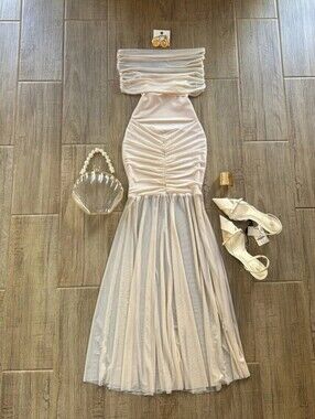Women's Mesh Panel Sliky Fiber Fabric Fashion Slim-Fit Hip-Wrapping Mermaid Dres